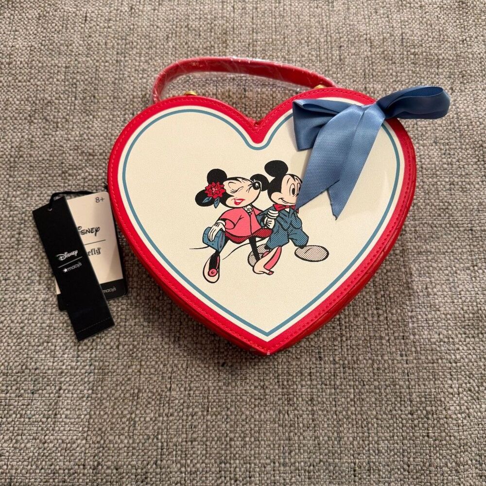 Loungefly Disney Mickey Mouse & Minnie Mouse Heart Shaped Crossbody Handbag NWT
